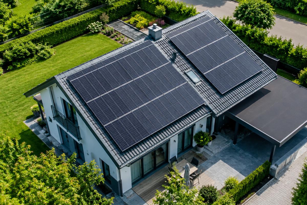 Photovoltaic panels on a modern home